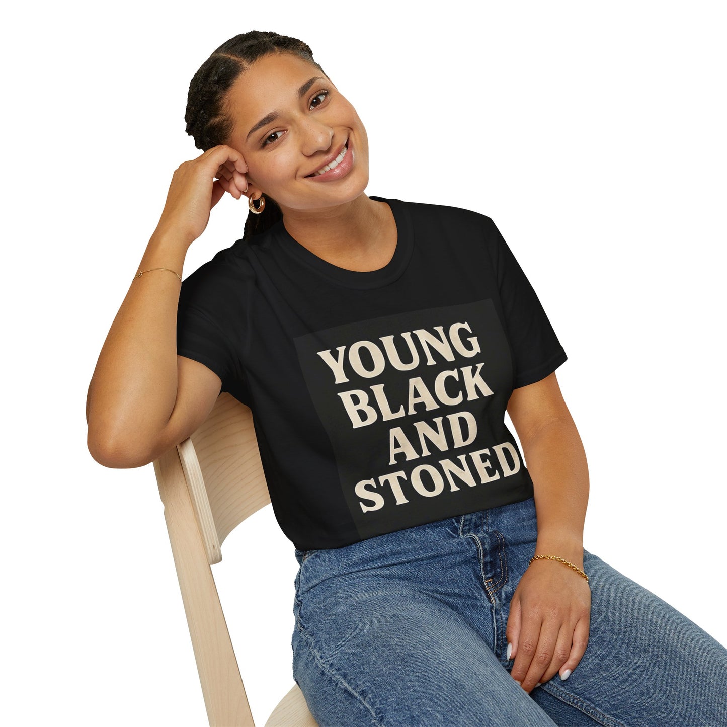 Young Black and Stoned T-Shirt - Unisex Softstyle Tee, Casual Wear, Streetwear, Gift for Friends, Comfortable Everyday Shirt